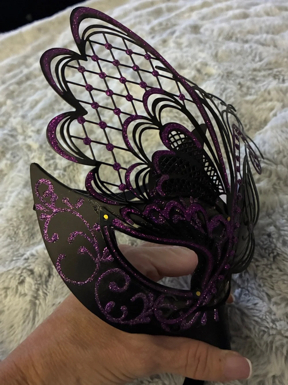 NOLA Mardi Gras Purple Black Butterfly Masquerade Mask Filigree Glitter Cosplay